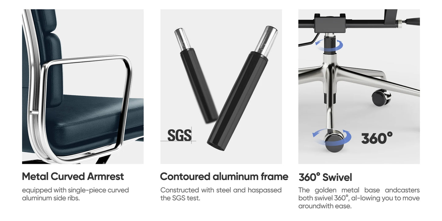 Office Guest Chair Genuine Leather Executive Chair Reception Chairs with Wheels Adjustable Swivel Rolling Office Chairs