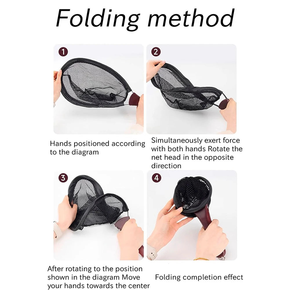 Folding Fishing Landing Net Wooden Handle Fly Fishing Net Catch and Release Net for Trout Bass Pike Fishing Tools