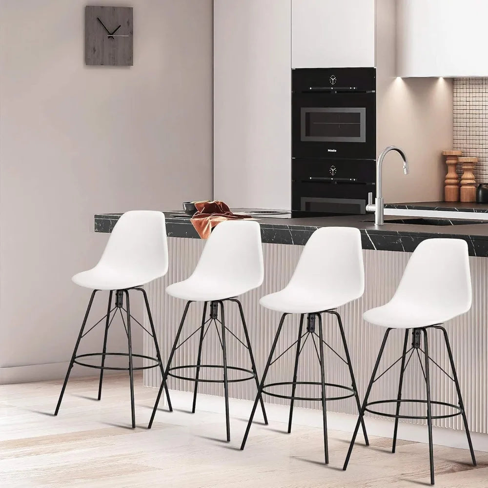 Metal Bar Stools, Counter Height Stools Plastic Seat Swivel Chairs Set of 4 for Indoor, Outdoor, Home, Kitchen Dinning Chairs