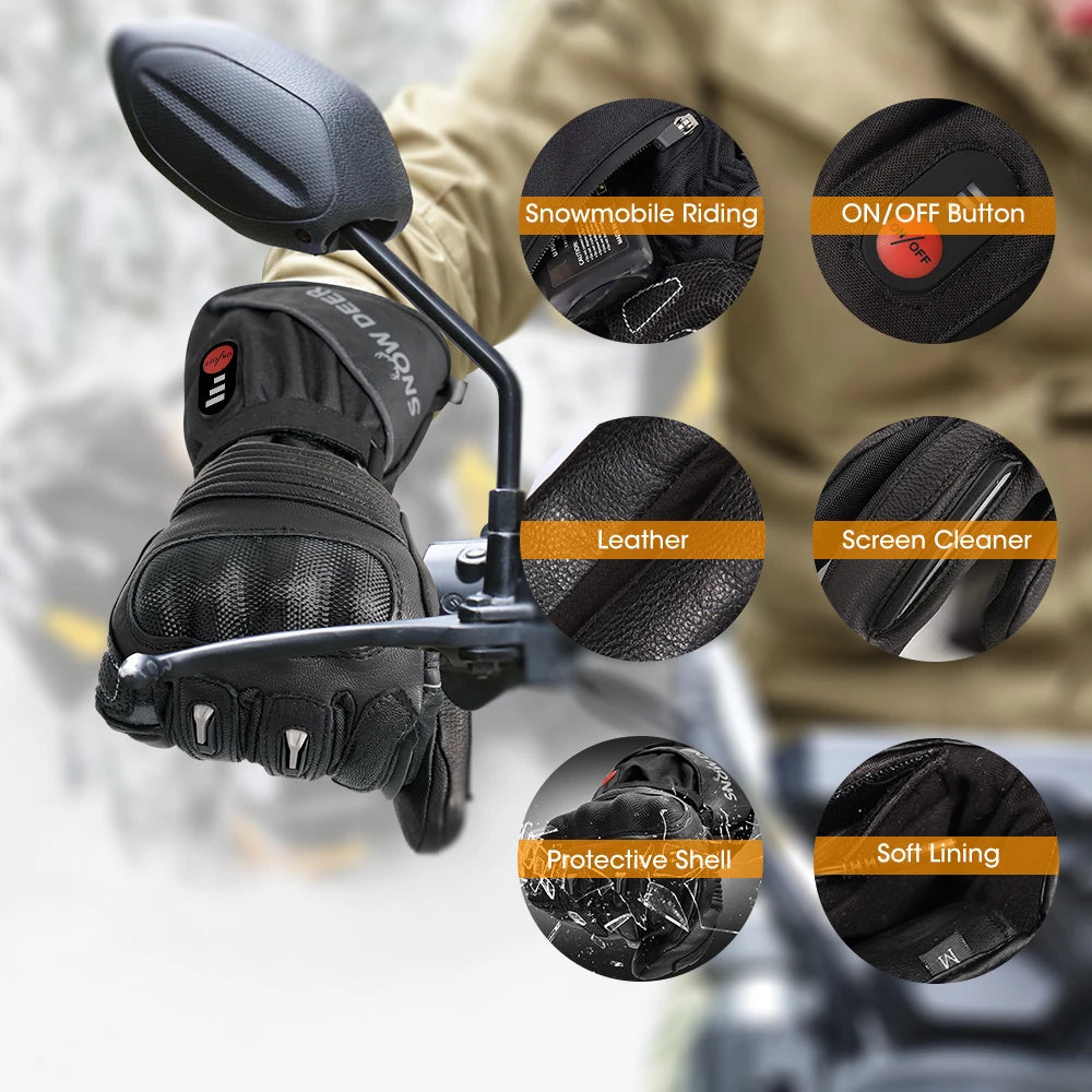 Waterproof Rechargeable Heating Thermal Gloves For Snowmobile Skiing Riding Heated Gloves Motorcycle Winter Heated Gloves Warm