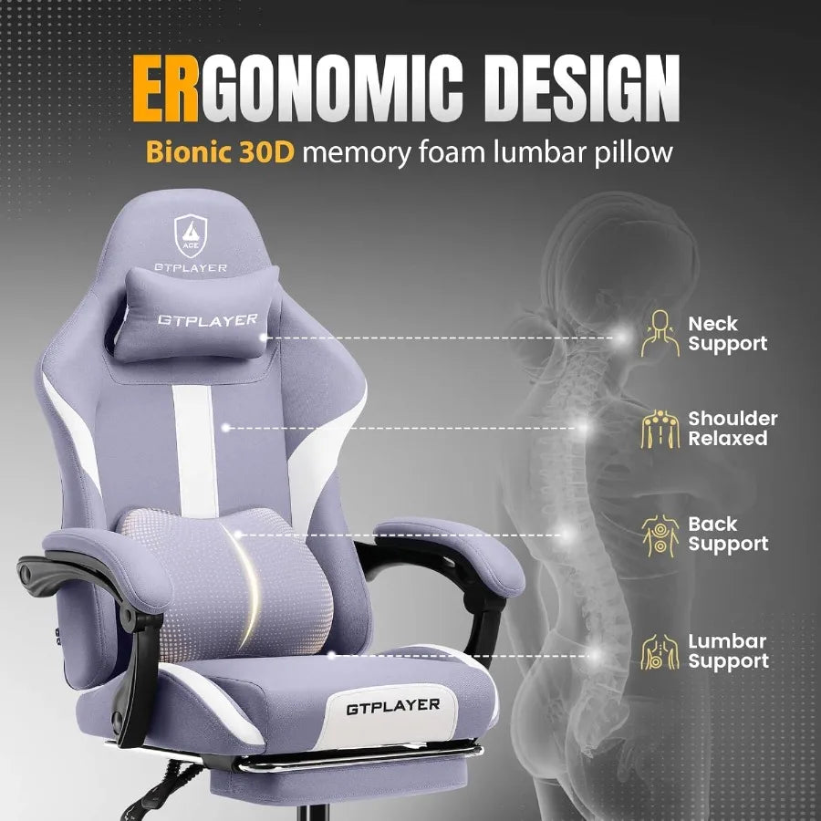 Ergonomic Gaming Chair with Foot Rest and Pocket Spring Cushion for Home Office Desk Breathable Fabric High Back Computer Chair