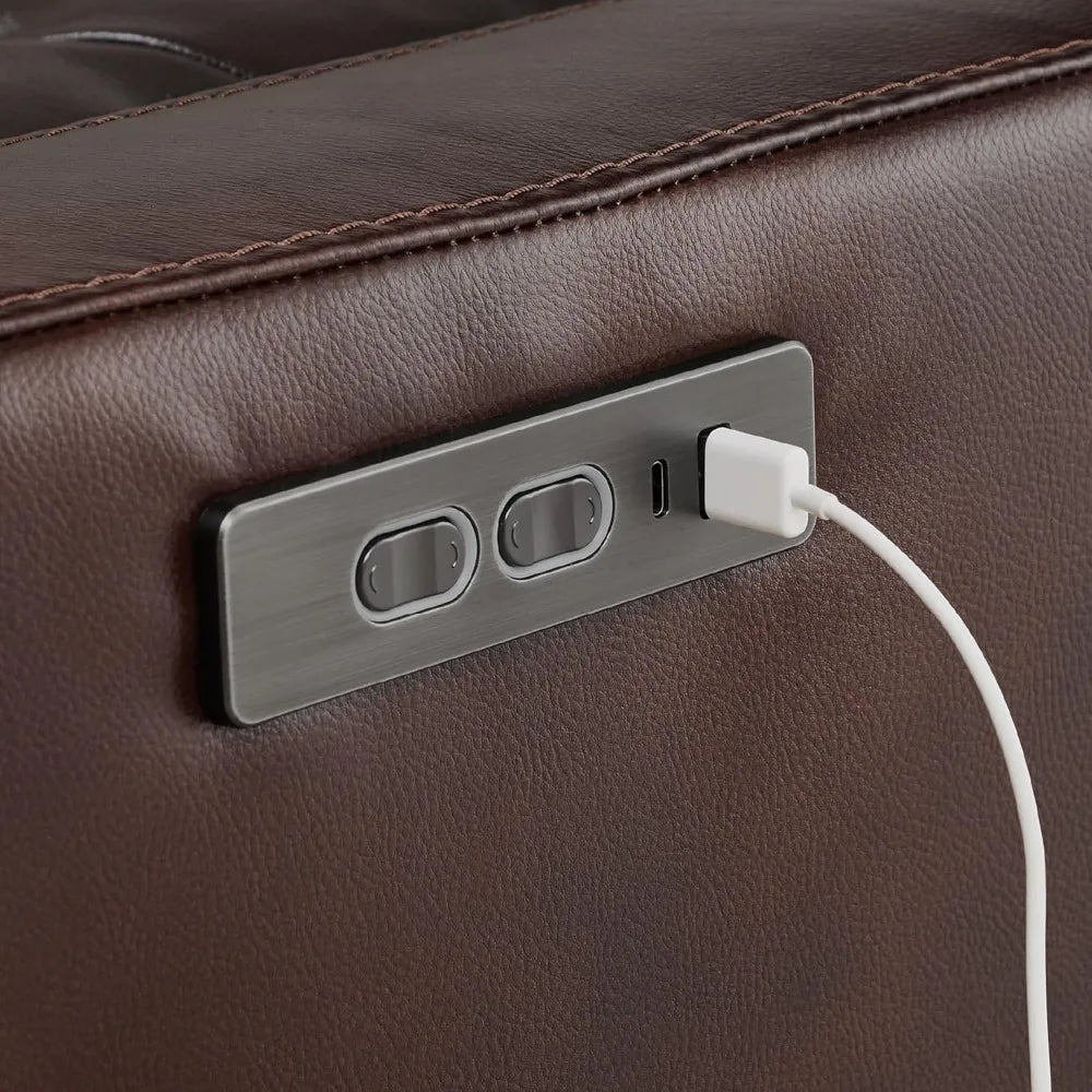 Genuine Leather Power Swivel Glider Rocker Recliner, FSC Certified Mid Century Modern Recliner Chair for Adults, Adjustable Pow