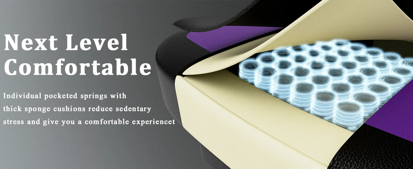 Gaming Chair with Pocket Spring Cushion and Footrest, Ergonomic Computer Chair for Adults, Breathable PU Leather Game Chair, Adj