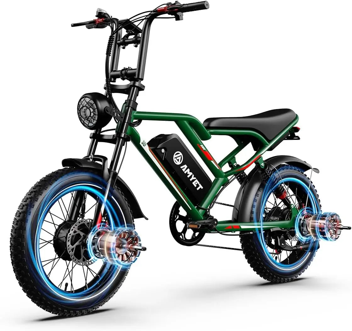 AMYET S8 Adults Electric Bike For Men 2000W Dual Motor Bicycle 48V 25AH Battery 20" Ebike Electric E Bikes Mountain Moped Ebikes