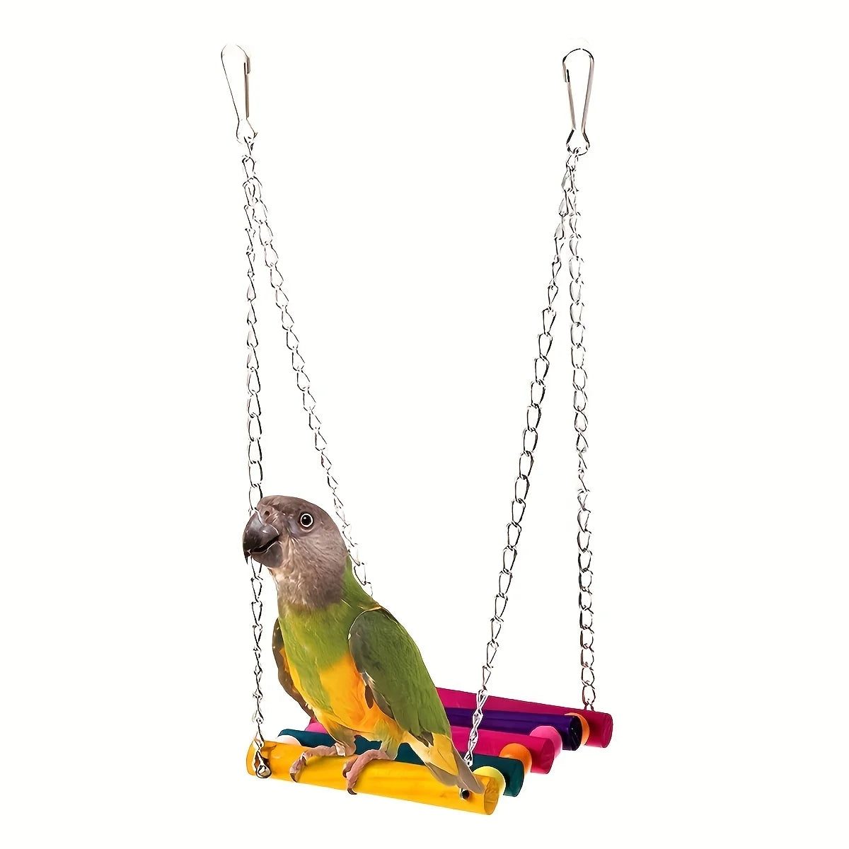 1 piece of colorful wooden bird chair toy with chain - anti-gnaw parrot bridge ladder, vitality pendant cage accessory for small