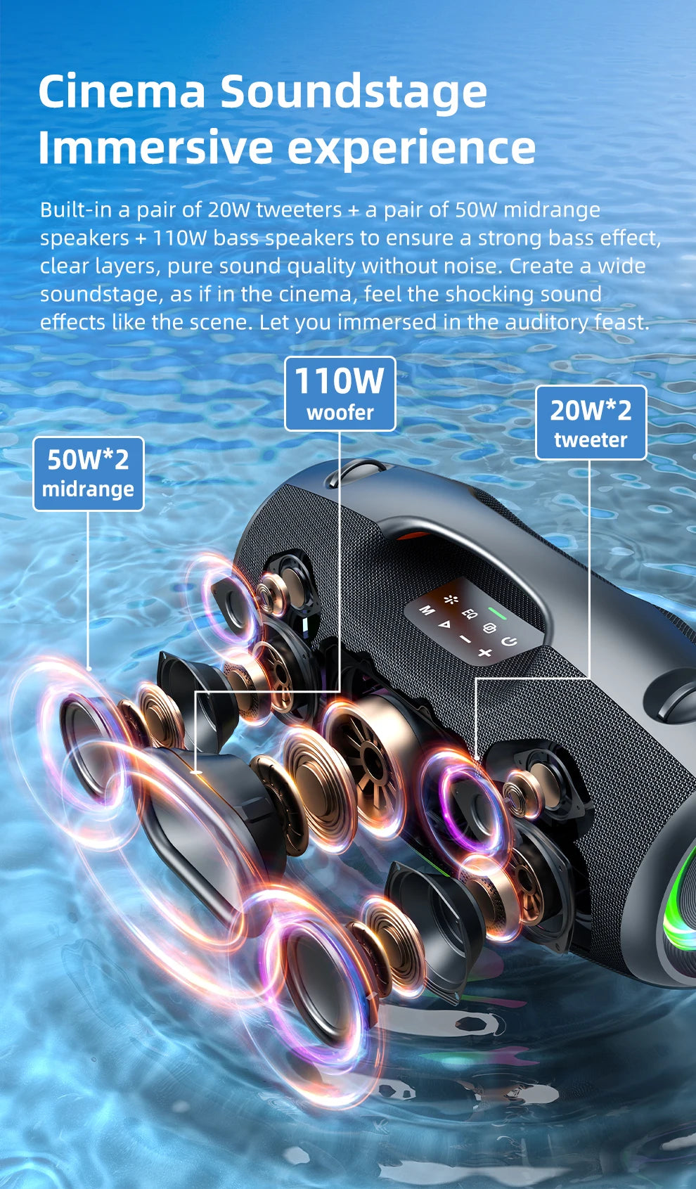 Zealot S89 250W Portable Bluetooth Speaker High Volume Waterproof 48000mAh Wireless TWS Subwoofer Suporrt USB/TF/AUX RGB light.