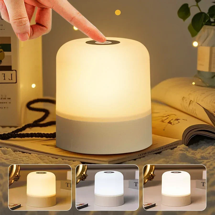 Rechargeable Led Night Light with Remote Control Touch Switch Table Lamp for Reading Bedroom White RGB Color Dimmable Portable