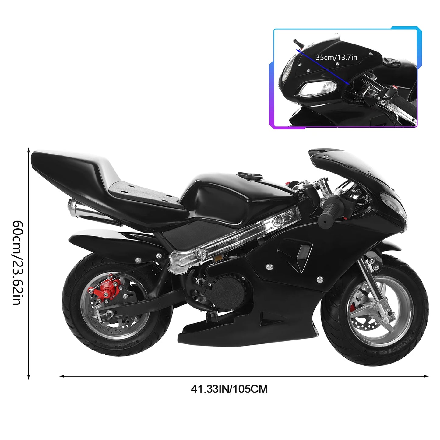 2-Stroke 49cc Pocket Gas Motorbike, Gas Pocket Motorbike, High Brightness Dual Headlights Rubber Handlebar Mini Motorcycle