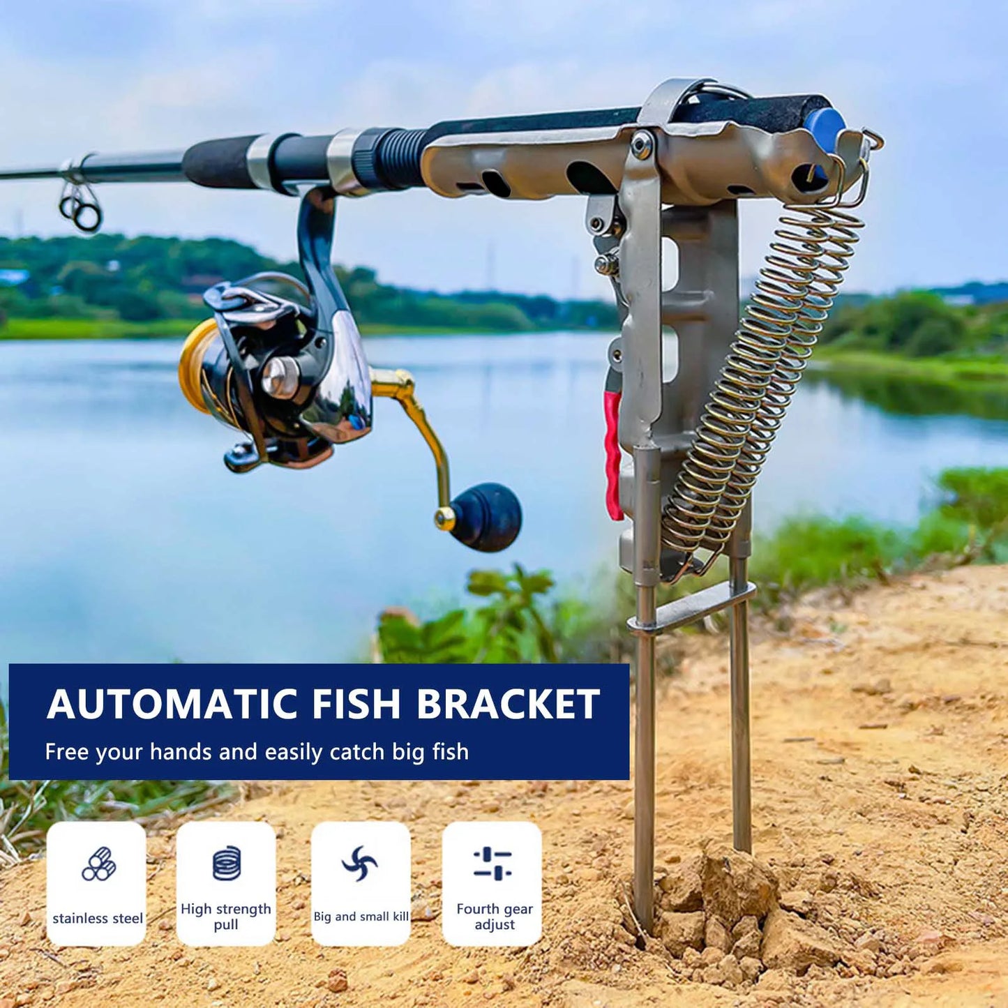 Automatic Spring Fishing Rods Holder Stainless Steel Durable Ground Support Brackets for Sea Lake River Fishing stand