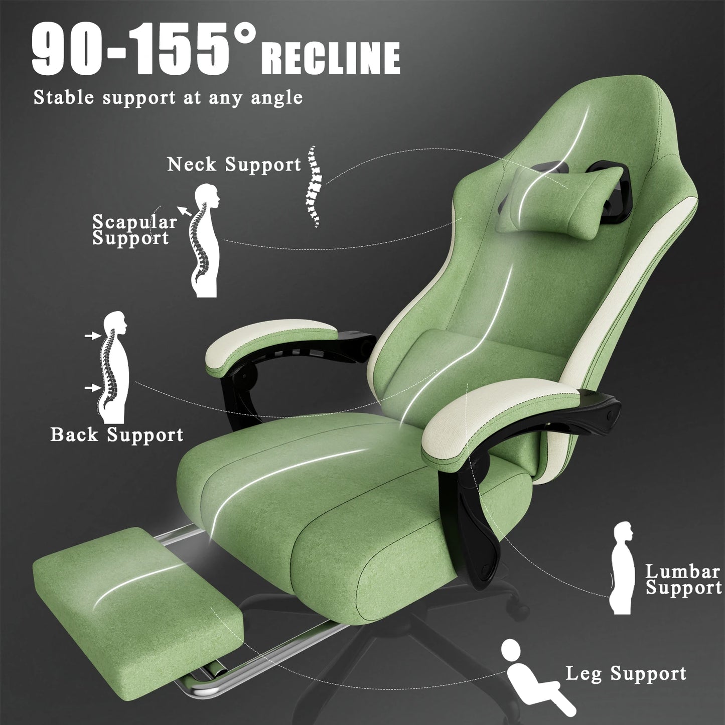 Ergonomic Gaming Chair with Pocketed Spring Cushion, Breathable Fabric Computer Chair with Footrest, Adjustable Lumbar Support V