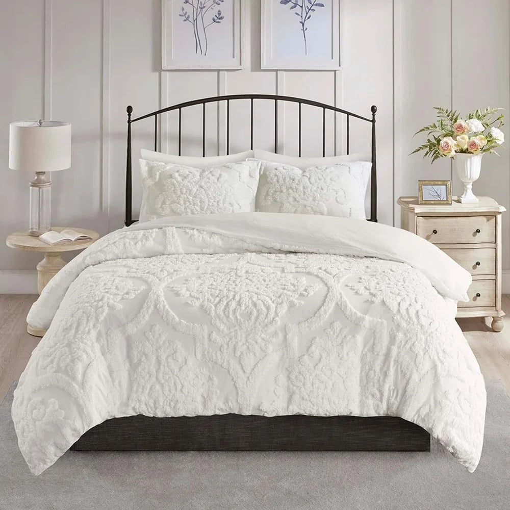 Tufted Chenille 100% Cotton Duvet- Modern Luxe All Season Comforter Cover Bed Set with Matching Shams, King/Cal Kin
