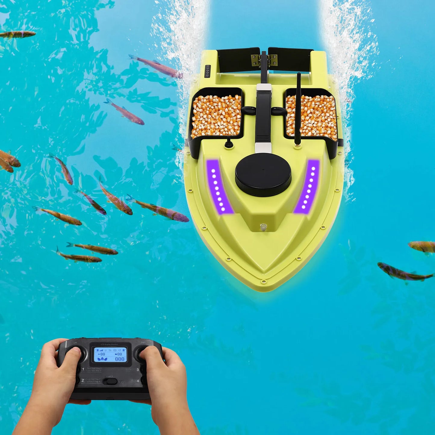 Green Fishing Bait Boat High-Quality ABS Material, Frosting Treatment & IP65 Waterproof Sturdy For Long-Term Distant Baiting Use