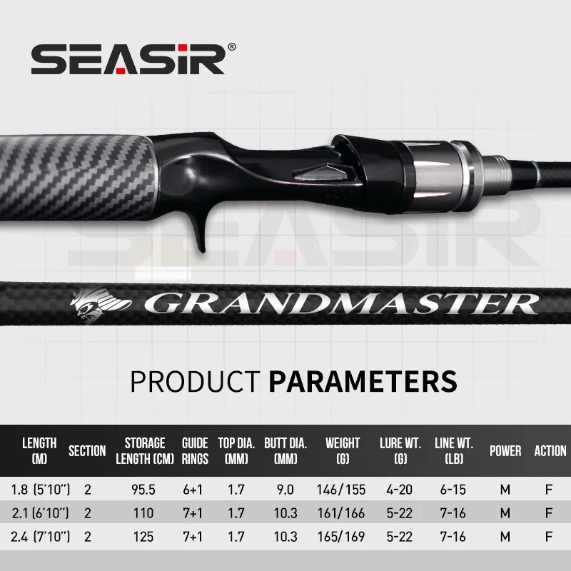 Seasir Grandmaster Spining & Casting Fihsing Rod Carbon Cloth 6kg Weight Smooth Ceramic Guide Ring Lure Weight 4-22G 1.8M-2.4M