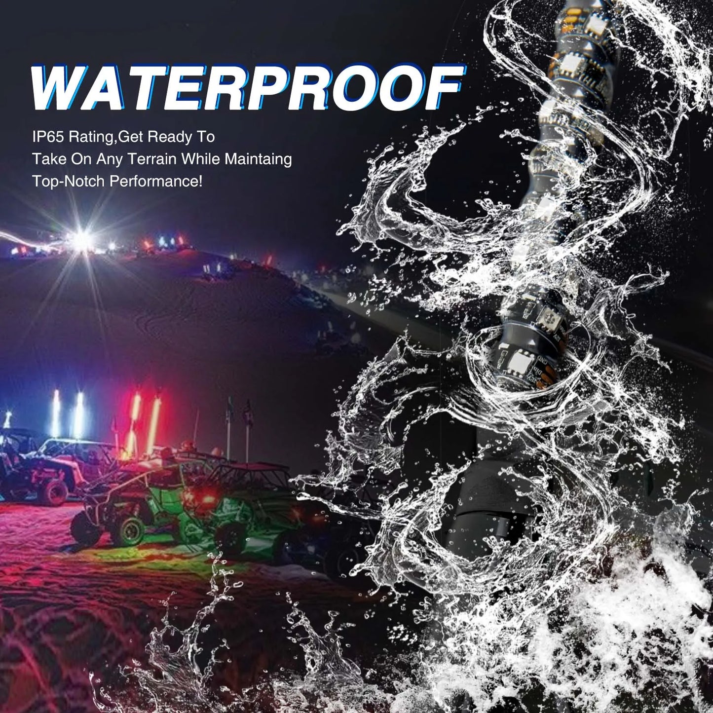 2PCS 4FT 5050RGB Bluetooth And Remote Control Colorful Spiral LED Whip Lights Lighted Antenna Whips for ATV Polaris RZR