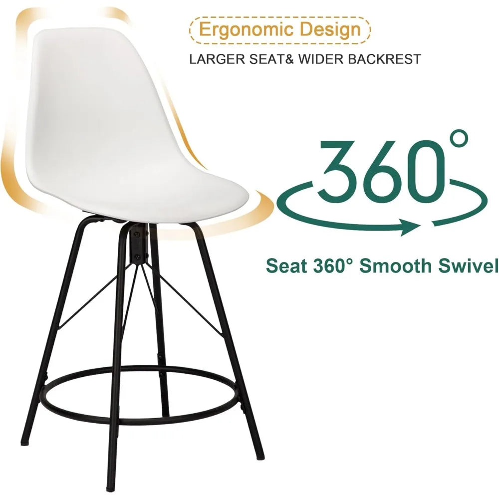 Metal Bar Stools, Counter Height Stools Plastic Seat Swivel Chairs Set of 4 for Indoor, Outdoor, Home, Kitchen Dinning Chairs