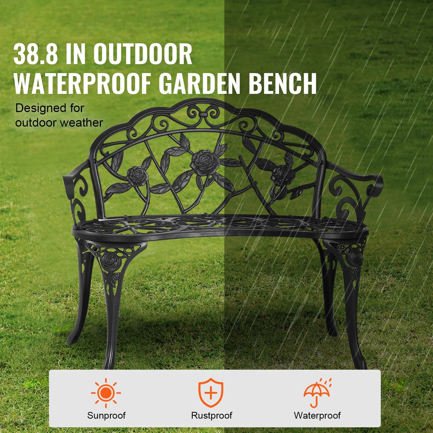 SucceBuy Outdoor Bench Wooden Metal Garden Bench for Outdoors 480 lbs Load Capacity Bench Outdoor Garden Park Bench