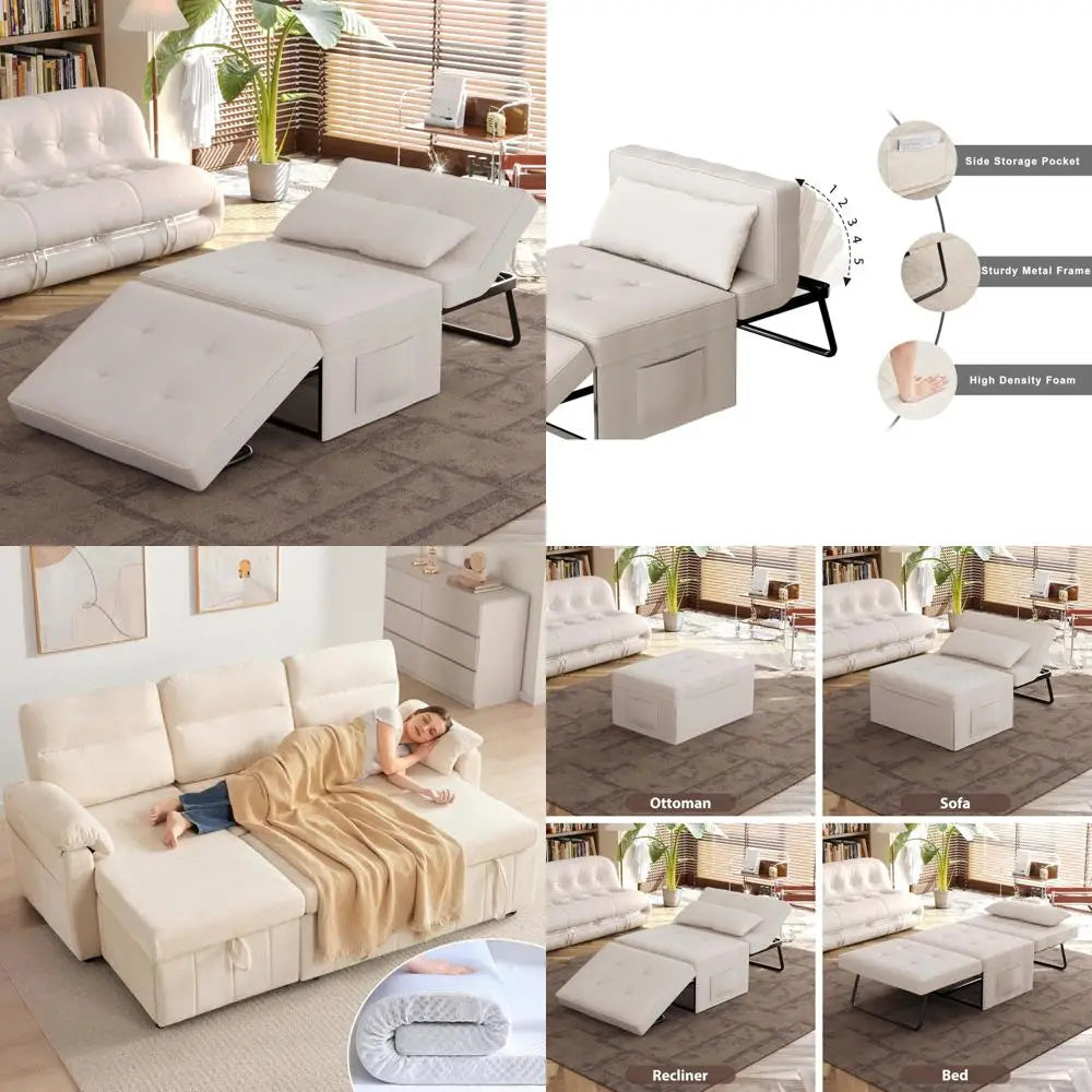 Tbfit Sofa Bed Sleeper Chair with Pillow,4 in 1 Multi-Function Ottoman Bed, Adjustable Recline Linen Guest and Folding Multifunc