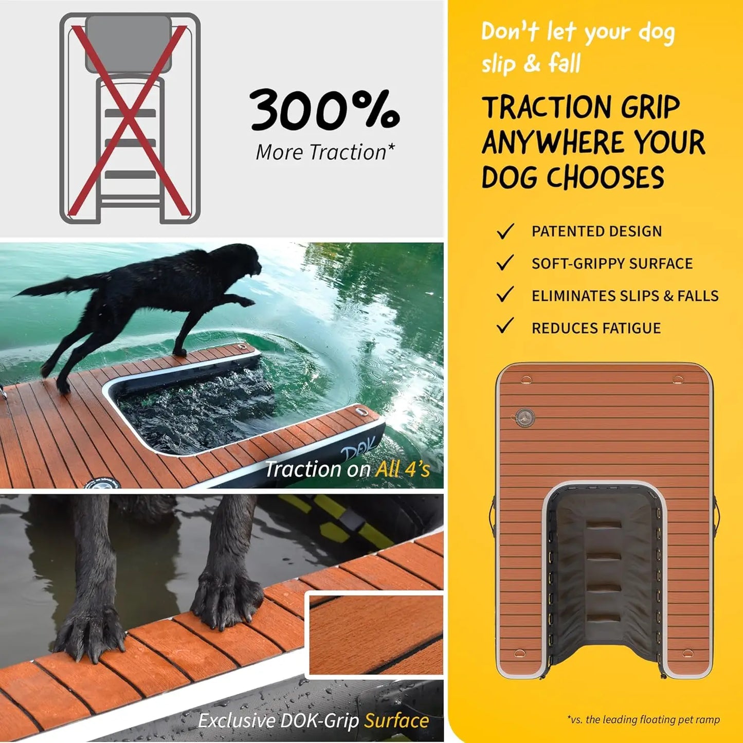 DOK Dog-DOK Inflatable Dock Platform: Safe & Easy Water Access for Dogs Up to 230 lbs; Floating Non-Slip EVA Foam with Dog Boat