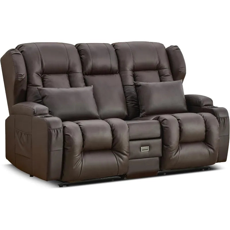 Loveseat Recliner Sofa with Flipped Backrest Console, RV Manual Reclining Loveseat Couch Home Theater Seating with Cup Hol