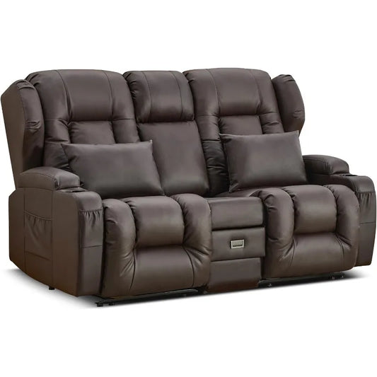 Loveseat Recliner Sofa with Flipped Backrest Console, RV Manual Reclining Loveseat Couch Home Theater Seating with Cup Hol