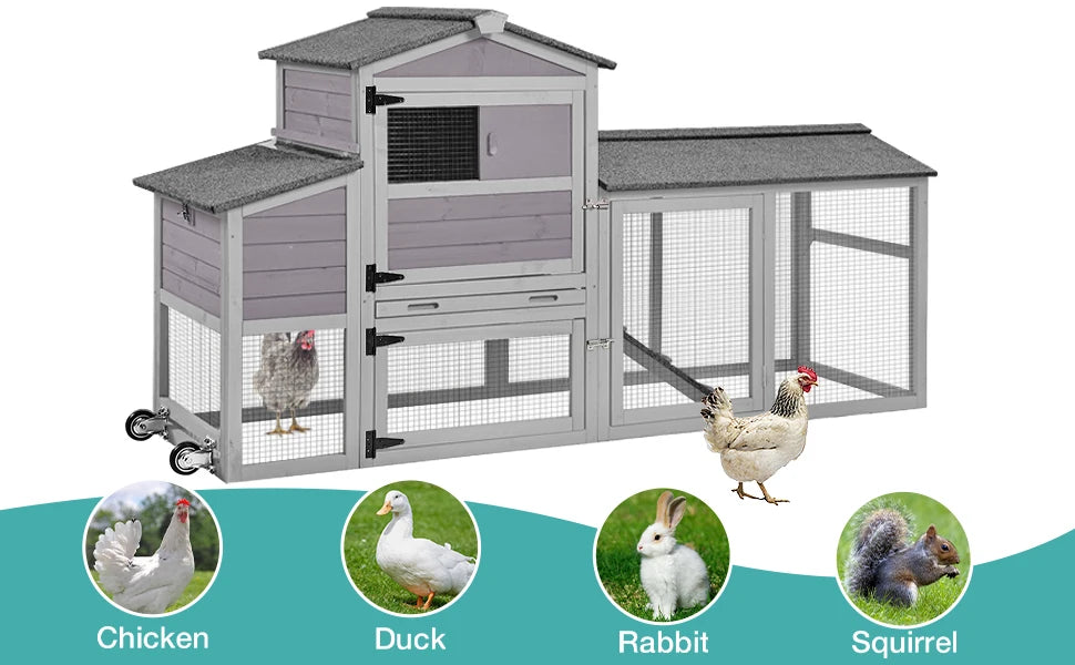 Outdoor Hen House Poultry Cage with Nesting Box, Leakproof Pull Out Tray and UV-Resistant Roof (78.9" L x 26.6" W x 42.5" H)