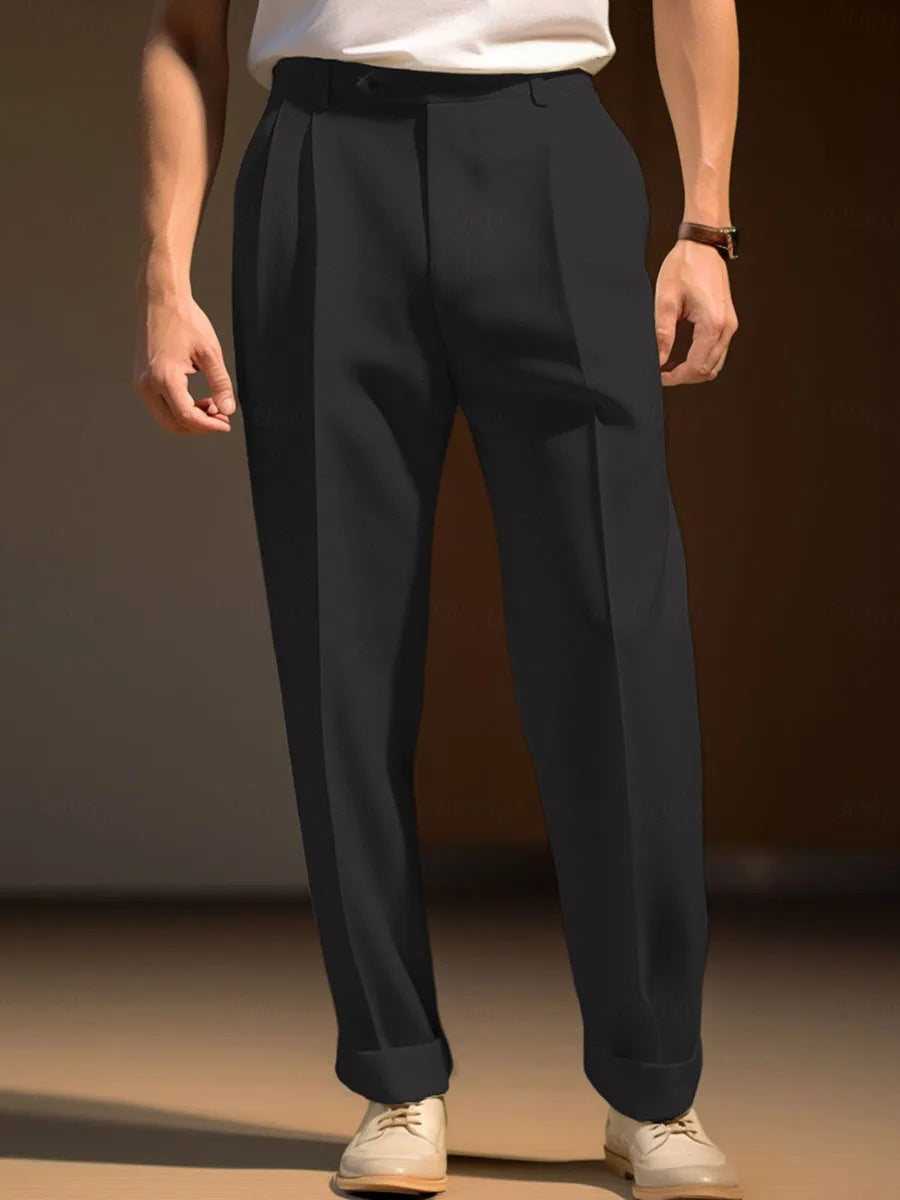 Men s  Fit Dress Pants Solid Color Flat Front Trousers Classic Business Casual Suit Pants Modern Formal Wear Hemmed Bottoms
