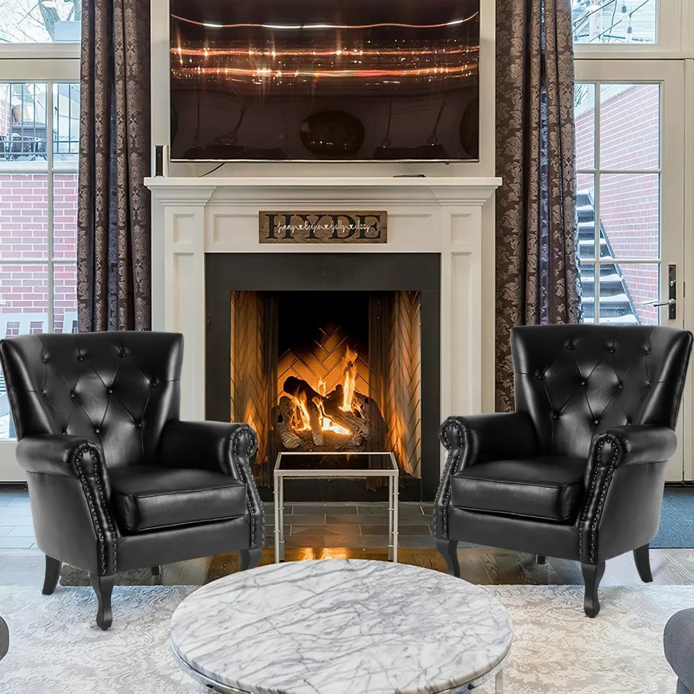 PU Leather Accent Chair, Modern Armchair Living Room Chair, Upholstered Club Chair with Rivet Trim,Mid-Century Sofa Chair