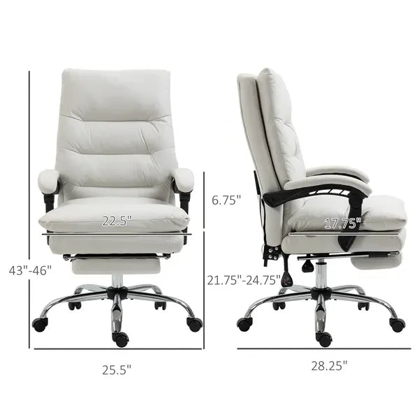 Vinsetto Heated Massage Office Chair Microfibre Reclining Vibration Footrest Armrest Cream White