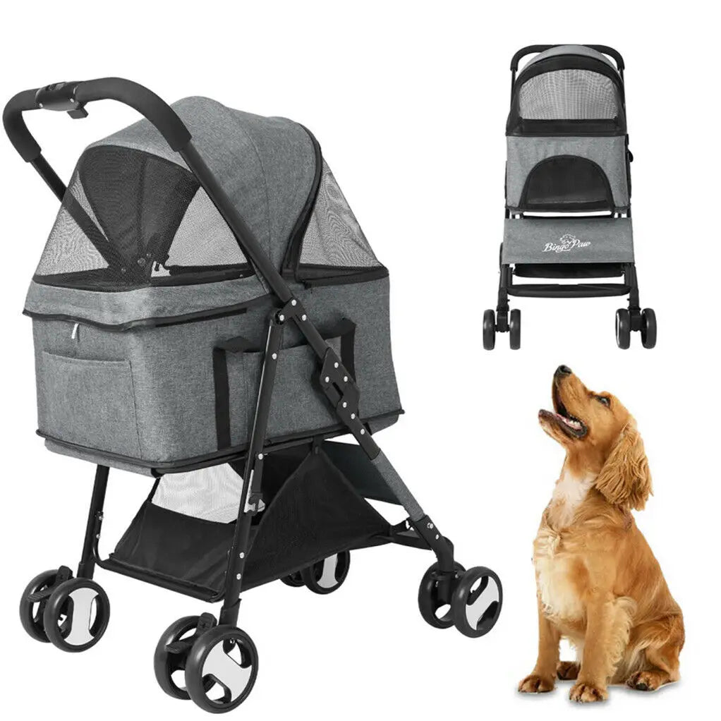 Pet Stroller Large 4 Wheel Dog Carrier Trailer Pram with Mesh Windows Outdoor Portable Puppy Travel Walk Carrier Load 30kg