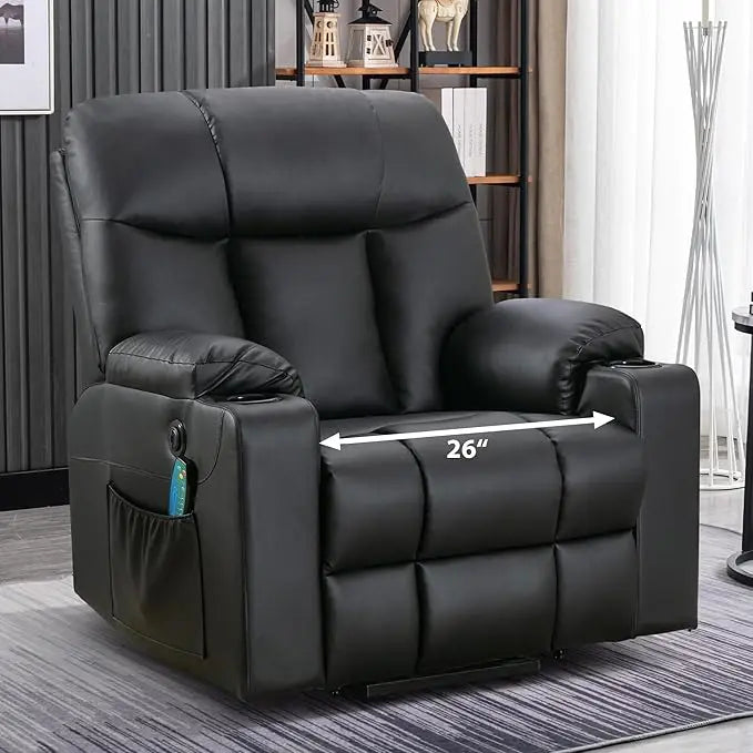 26" Extra Wide Lift Chair with Heat and Massage, Faux Leather Power Lift Recliner Massage Chair for Adults Elderly, U