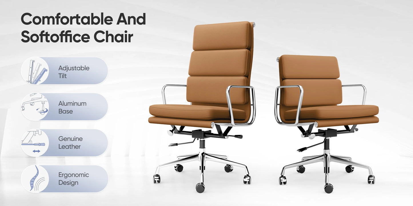 Office Guest Chair Genuine Leather Executive Chair Reception Chairs with Wheels Adjustable Swivel Rolling Office Chairs