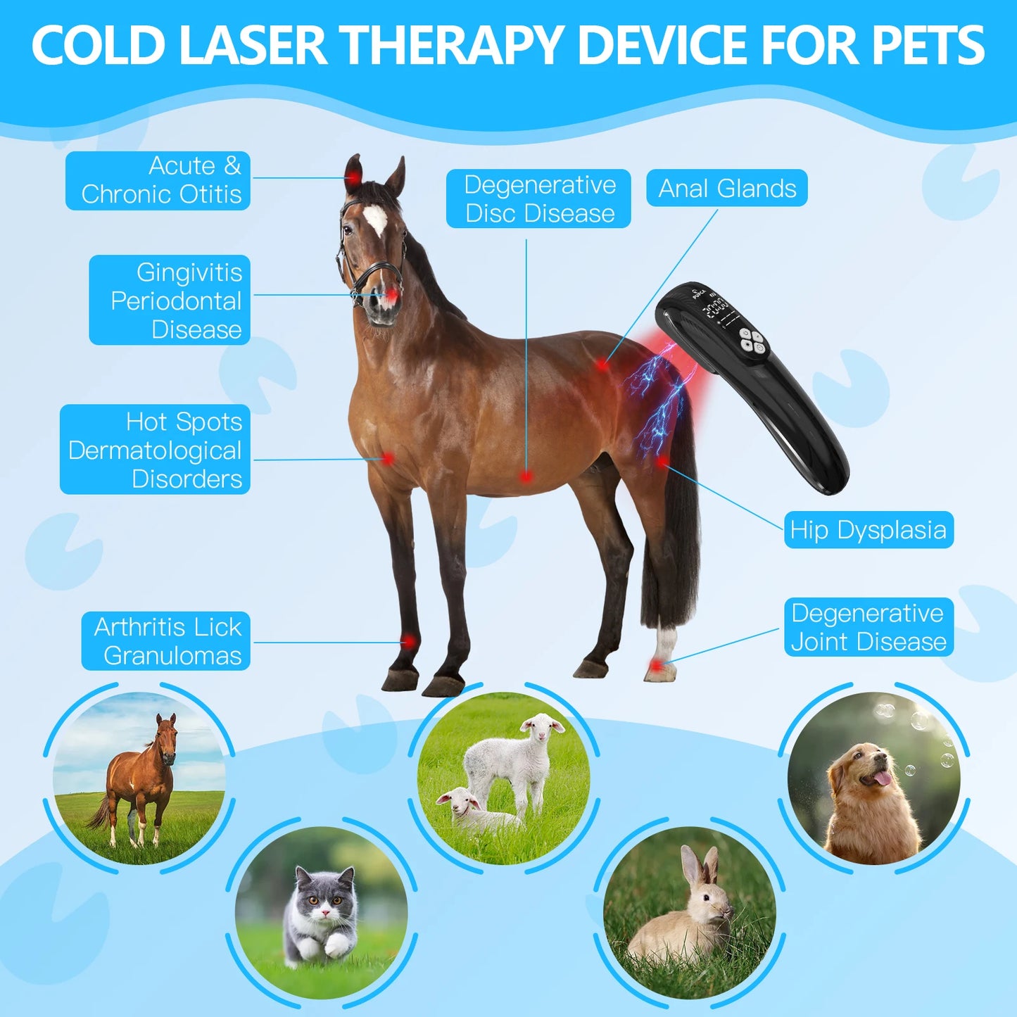 Cold Laser Therapy Device for Horse 4x808NM LLLT&TENS for Arthritis Pain Relief Electrical Stimulation for Tendon Recover