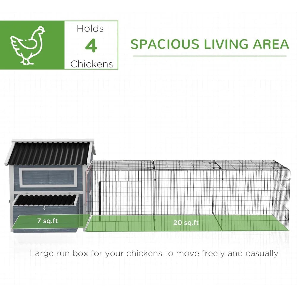 11' x 5' x 3.5' Wooden Chicken Coop with Nesting Box, Outdoor Poultry Cage with Run for 4 Chickens with Pull-Out Tray, Perches