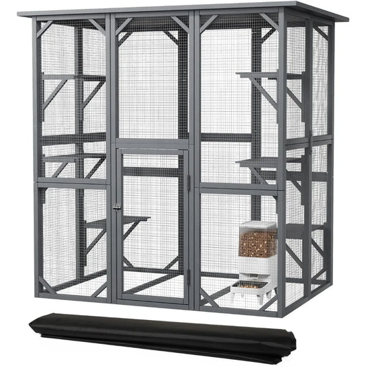 Catio Outdoor Cat Enclosure, 71" Large Cat House for Multiple Cats with Waterproof Roof, 3 Tier Cat Cage with 6 Platform for Pat