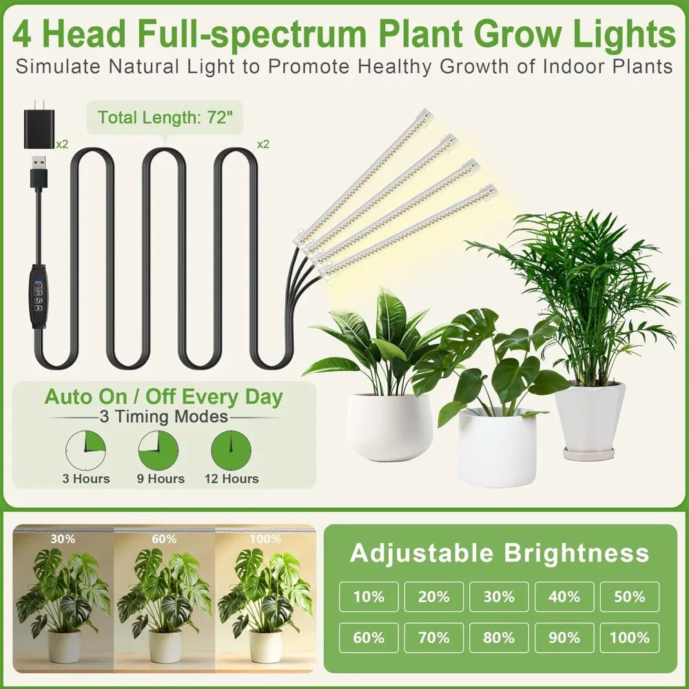 Indoor Tall Tree-Shaped Metal Plant Stand with Clearing Rack and Grow Lights