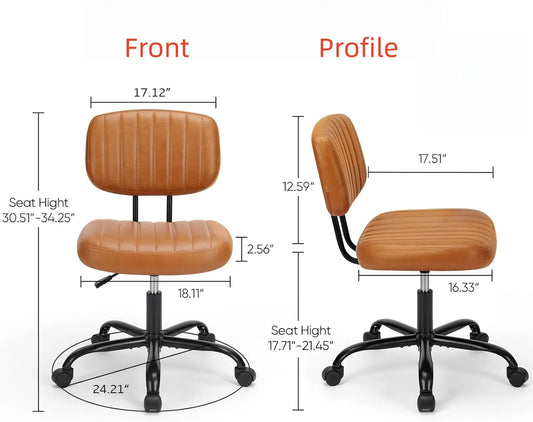 Armless Home Office Desk Chair -Small Ergonomic with Low Back Lumbar Support, Task with 360° Swivel Rolling Wheels