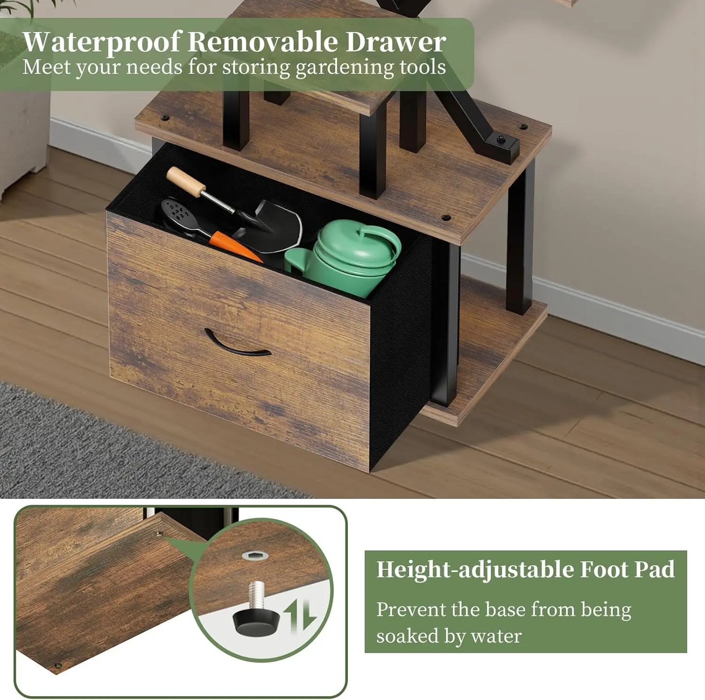 Stand Indoor with Grow Lights - 8 Tiered Plant Shelf with Storage Drawer, 65' Tall Plant Shelf with Grow Light & 2 Hooks, Co