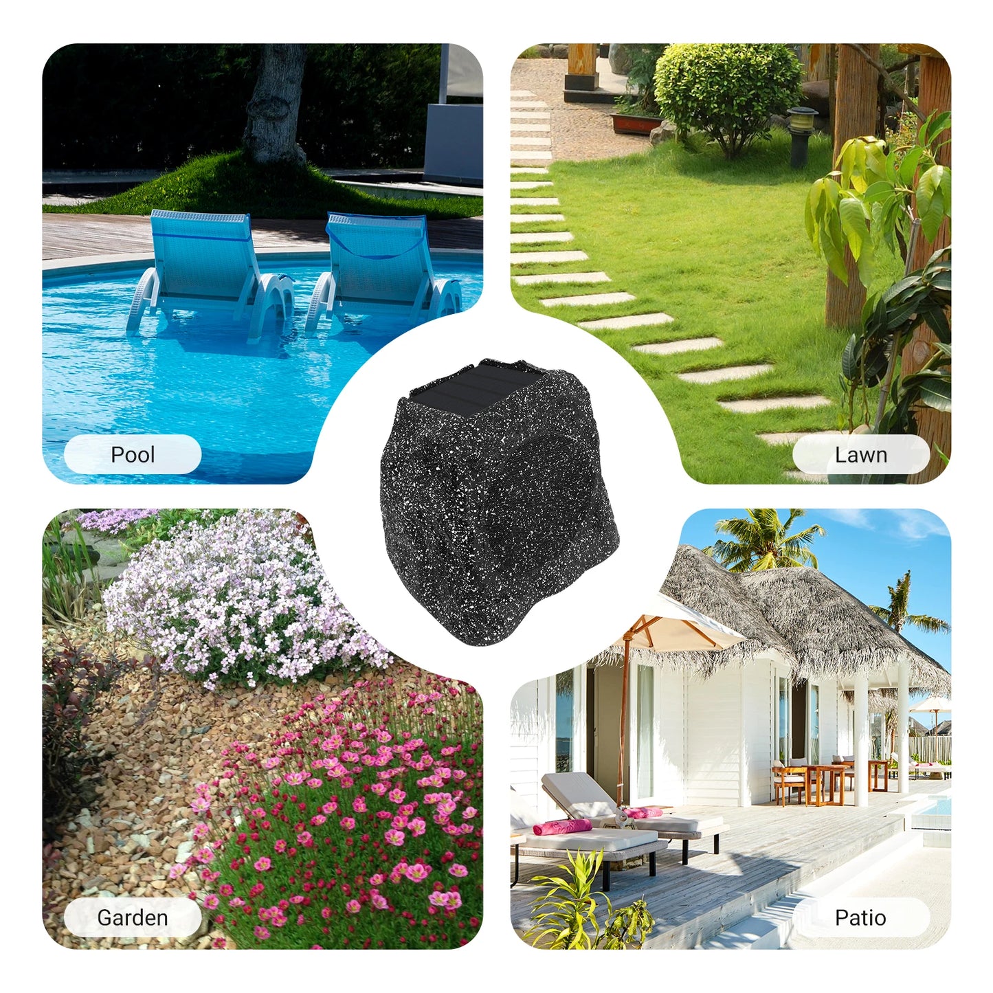 Herdio 8" Rock Speakers Outdoor IPX7 Waterproof Bluetooth Wireless Solar Powered Max 120W With Rechargeable Battery For Garden