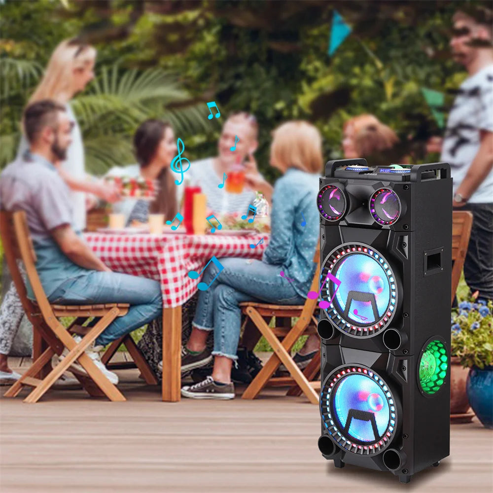9500W Portable Bluetooth Party Speaker Karaoke Sound System Heavy Bass Rechargeable Dual 12 Inche Subwoofer Led Light with Mic