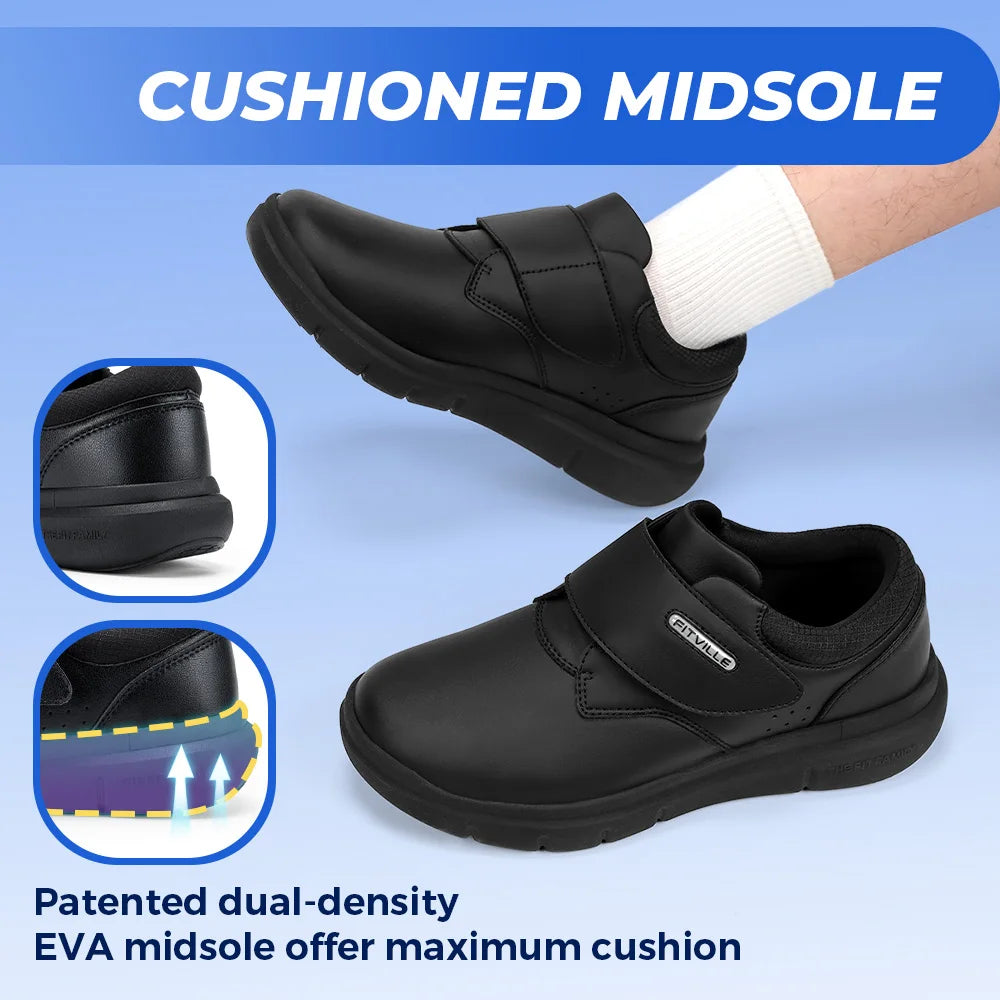 Extra Wide Men'S Diabetic Shoes Leather Walking Shoes For Elder Orthopedic Toes Swollen Feet Non-Slip With Arch Support