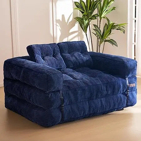MAXYOYO Folding Sofa Bed, L-Shaped Convertible Sofa Bed with Armrest Foldable Sleeper Couch with Pillow, Portable Fold Out Chair