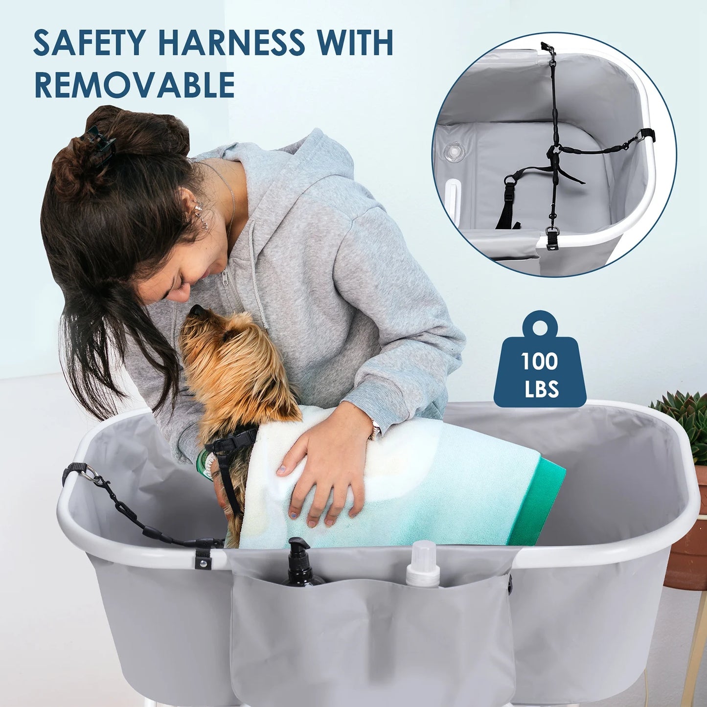 Portable Dog Bath Tub Collapsible Pet Bathtub Space Saving Adjustable Height Pet Bathing Tub with Shower Hole for Cats and Dogs