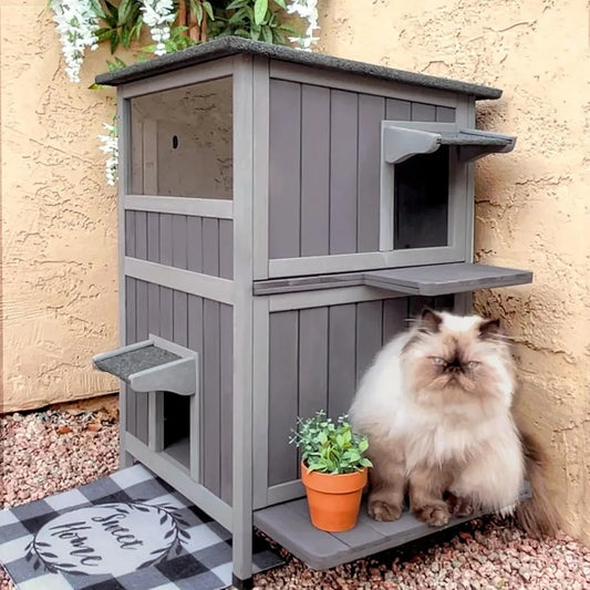 Cat House Feral Kitty Shelter Ourdoor & Indoor Cat Cage with Waterproof Roof, 2 Large Side Doors