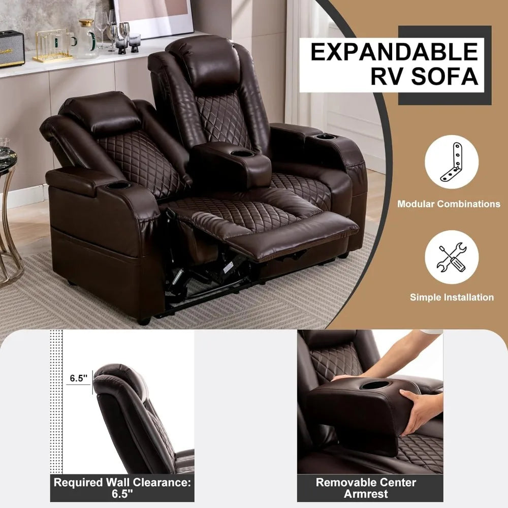 RV Loveseat Recliner Sofa, Home Theater Seating with 3 Arms and 2 Pillows, Wall Hugger Recliners & 135° Reclining Couch