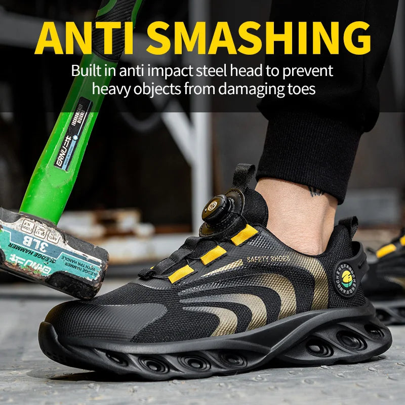 Lace-free, breathable, lightweight and comfortable anti-smashing and anti-puncture safety shoes