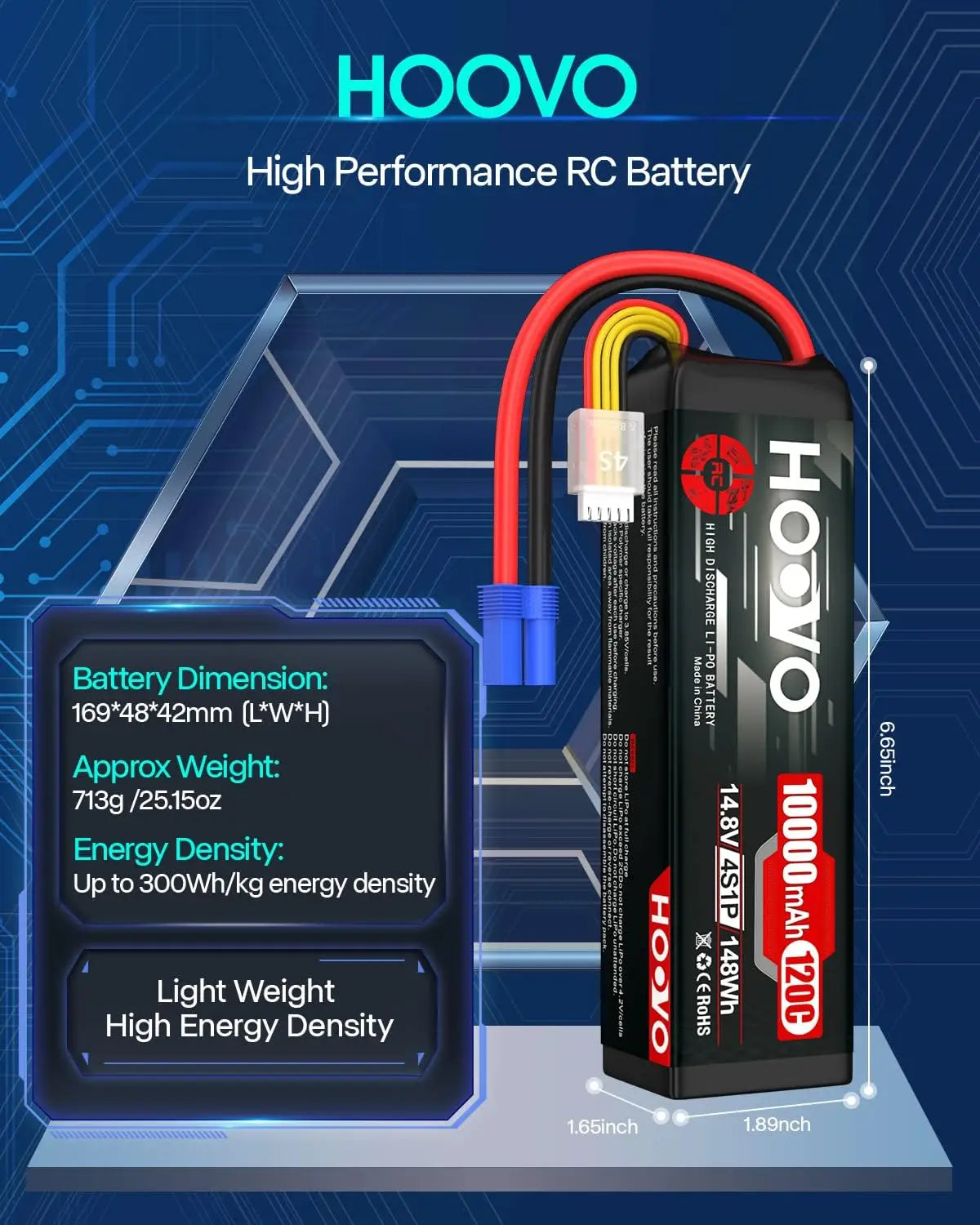 HOOVO 2Pcs 4S Lipo Battery 14.8V 10000mAh 120C Soft Case RC Battery EC5 Plug for RC Cars Drones DJI FPV RC Plane Racing Hobby