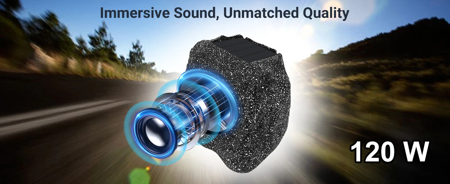 Herdio 8" Rock Bluetooth Speakers Outdoor Waterproof IPX7 Wireless Solar 240W TWS Connection Powered With Rechargeable Battery