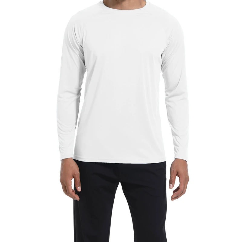 Men s Performance Long Sleeve T-shirts with UPF 50 Sun Protection for Outdoor Activities like Hiking Running and Workouts