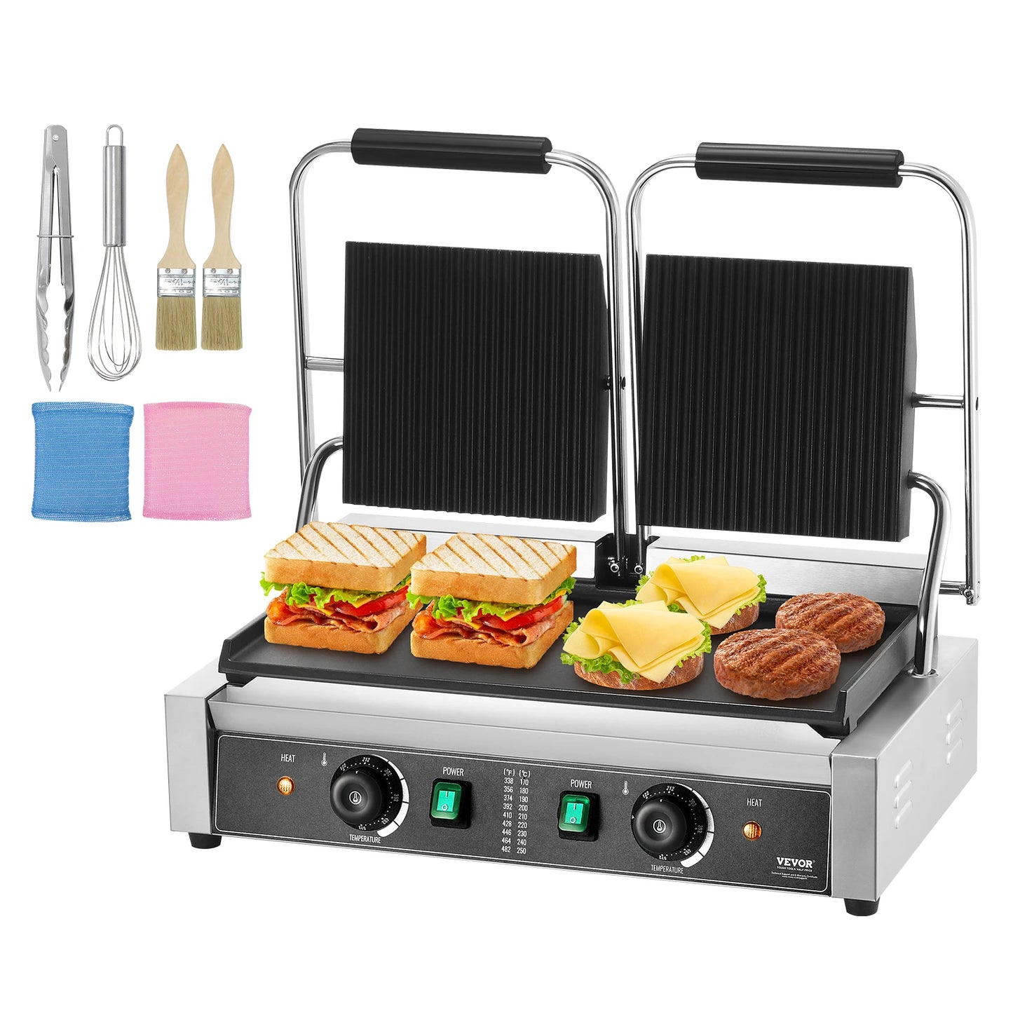 SucceBuy Commercial Panini Grill 3600W Electric Sandwich Panini Maker with Temp Control And 19"x9" for Hamburger Steak Bacon