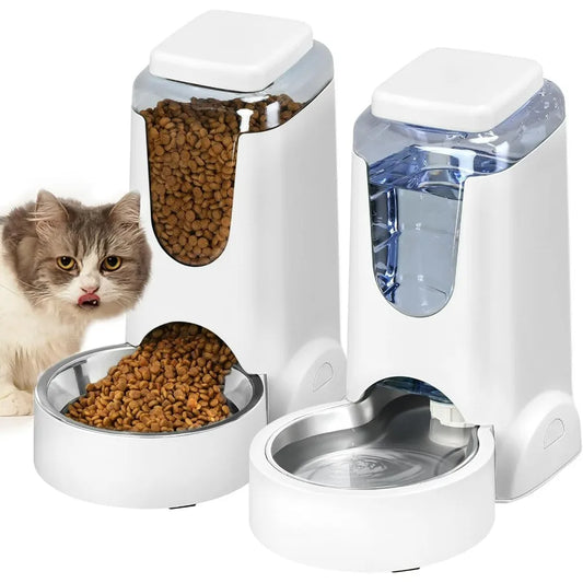 Automatic Cat Feeder and Water Dispenser with Stainless Steel Bowl for Small and Medium Pets Gravityfed Food and Waterer System